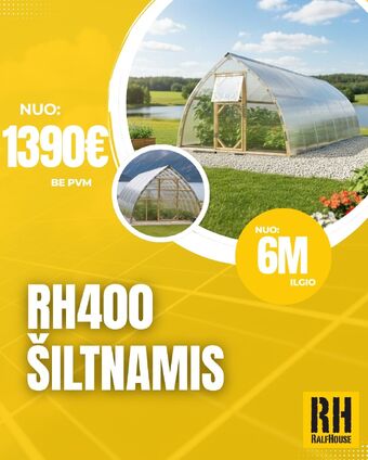 Ralfhouse šiltnamiai 6-12m ilgio, kaina nuo 1390eu + PVM