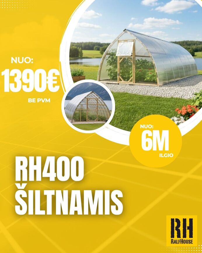 Ralfhouse šiltnamiai 6-12m ilgio, kaina nuo 1390eu + PVM