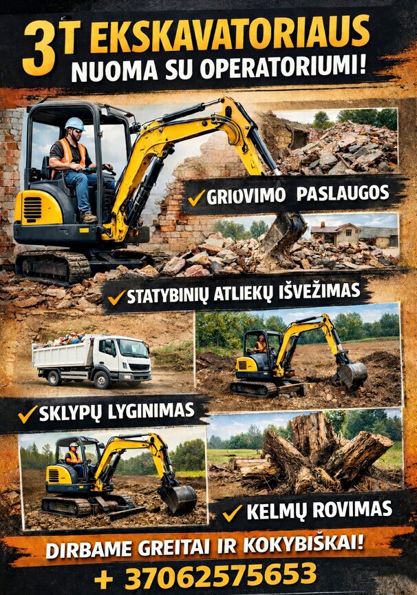Ekskavatoriaus nuoma su operatoriumi