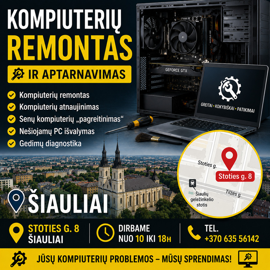 KOMPIUTERIŲ REMONTAS IR APTARNAVIMAS ŠIAULIUOSE
