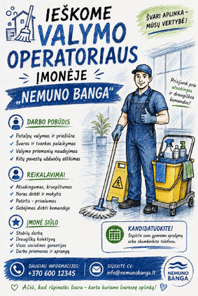 IEŠKOME VALYMO OPERATORIAUS ĮMONĖJE„NEMUNO BANGA