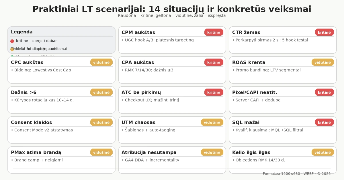 Praktiniai scenarijai: 14 situacijų ir konkretūs veiksmai