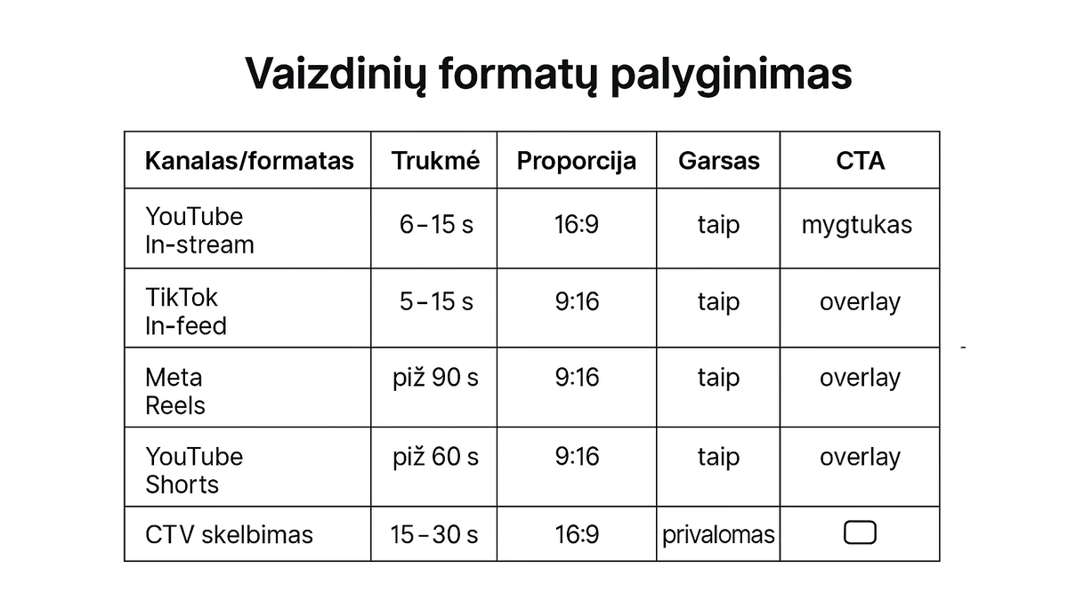 Vaizdo formatų palyginimo lentelė.